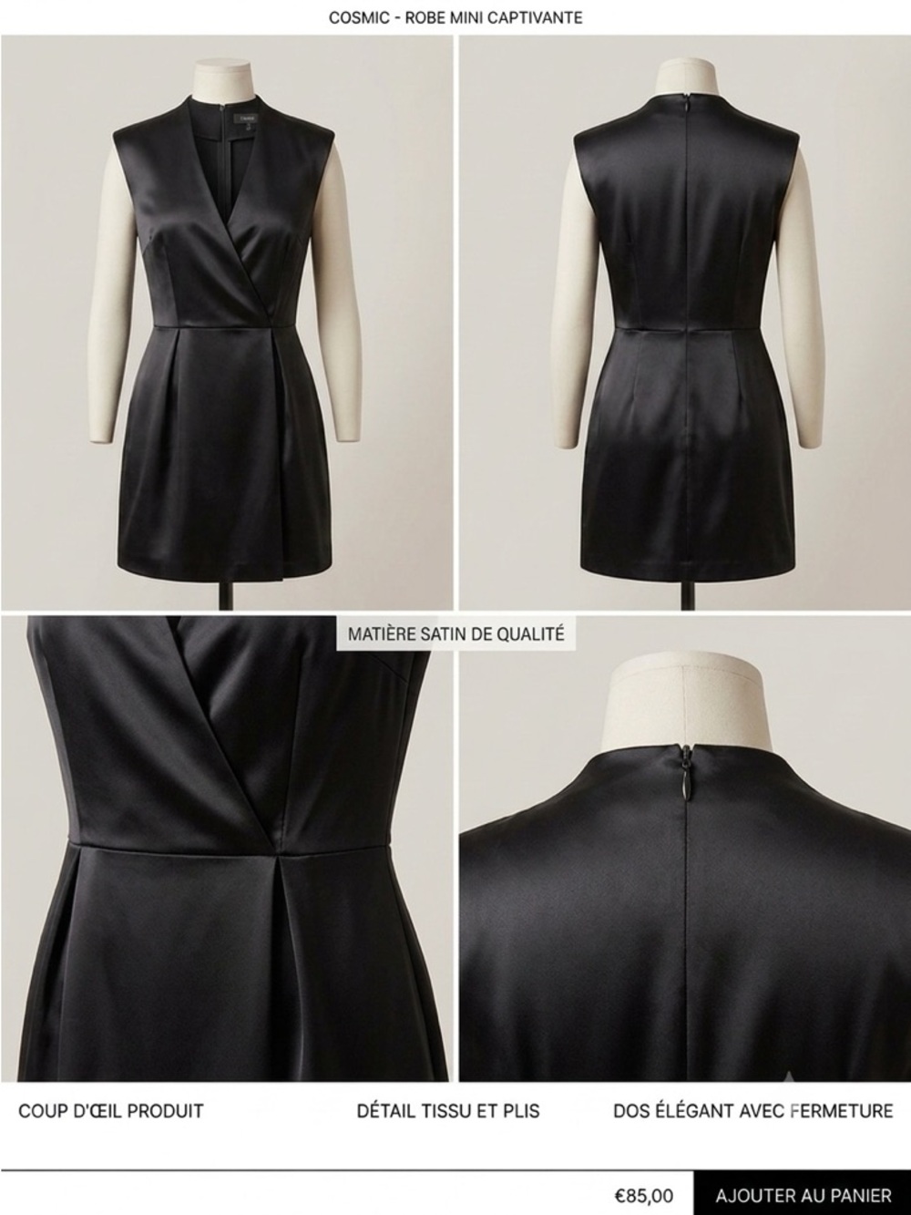 Mango Black Satin V‑Neck Mini Dress
